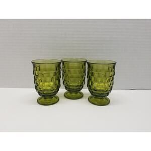 Indiana Glass 4” Whitehall Green Colony Cubist Footed Juice Glasses Avocado 6oz